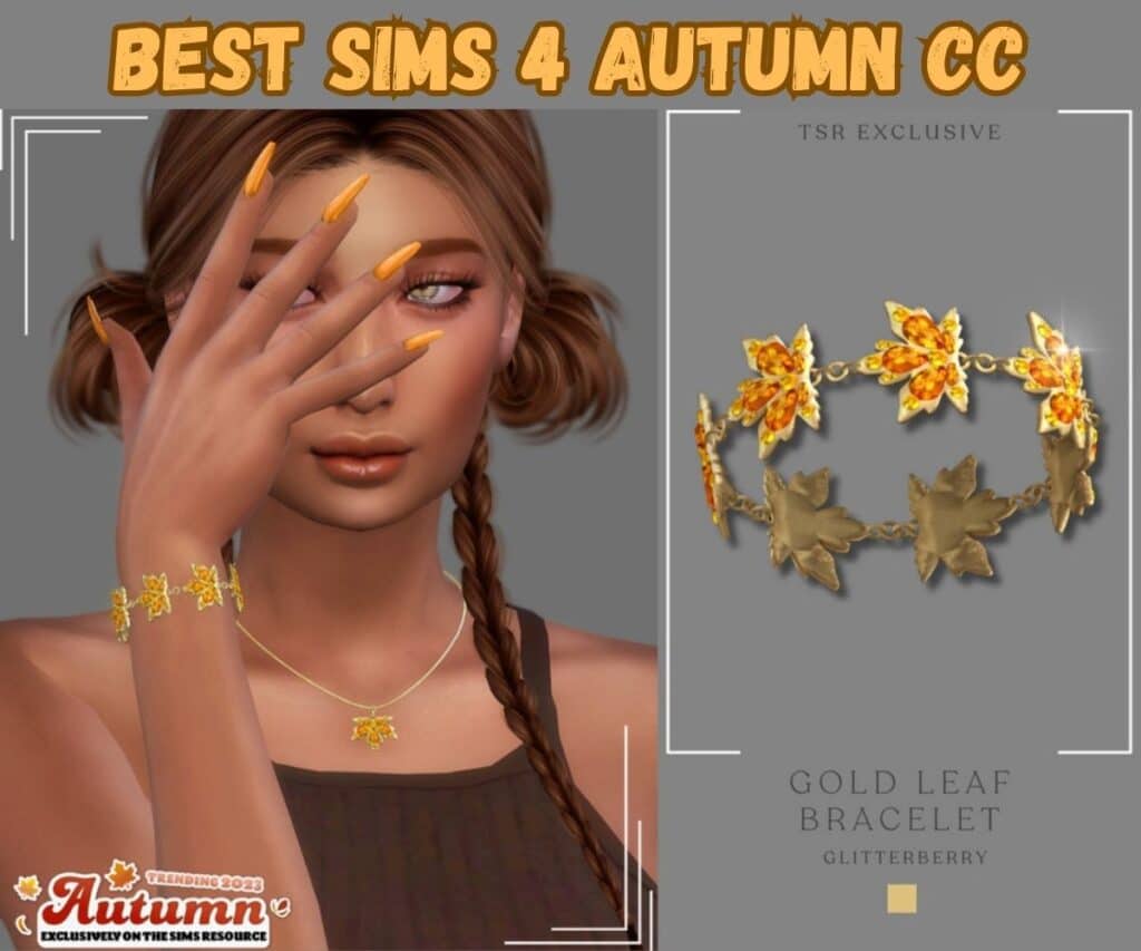 Female sim wearing autumn leaves bracelet 