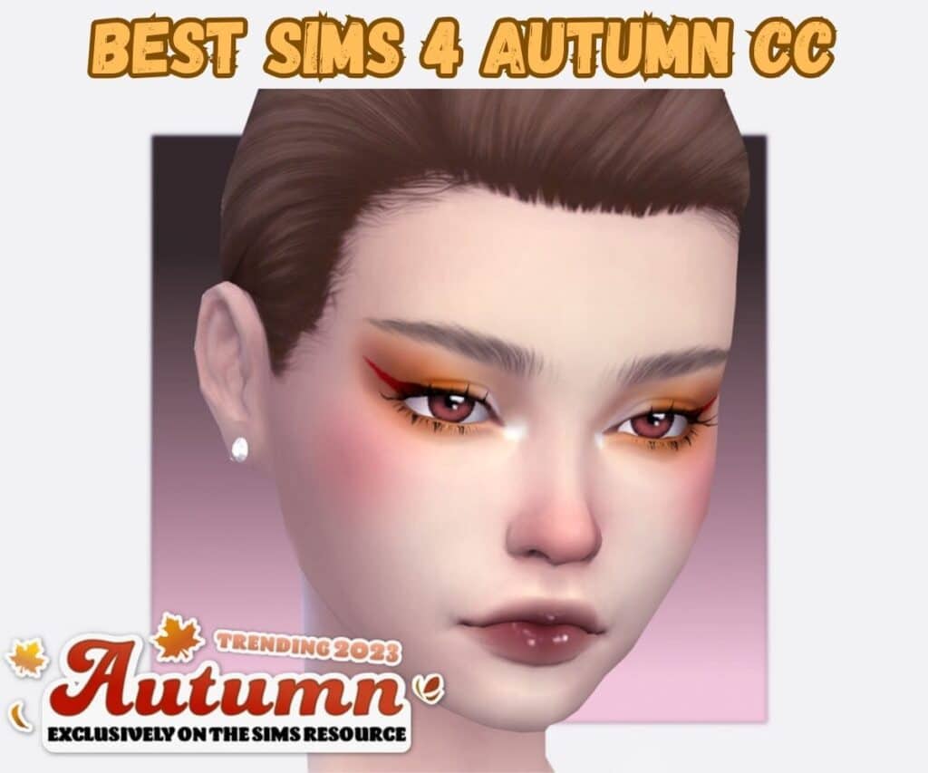 Sims 4 female face closeup wearing fall blush and fall eyeshadow and dark lipstick 