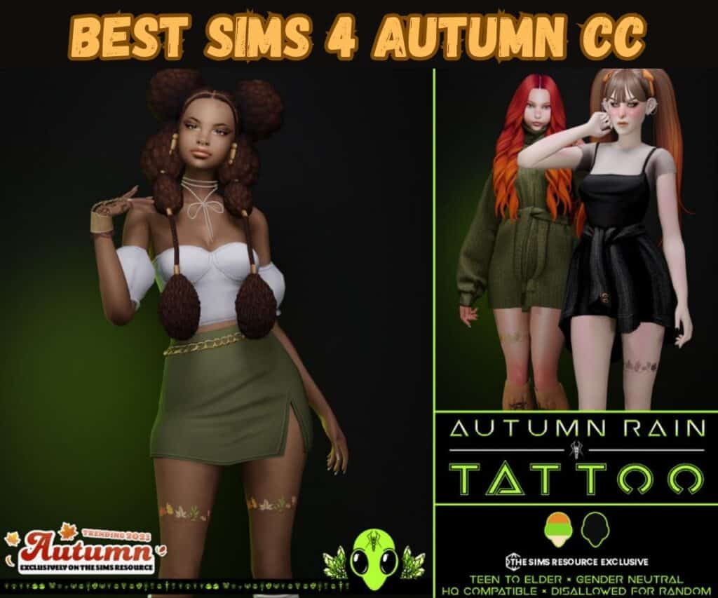 Sims 4 Autumn Rain Tattoo on female sims legs