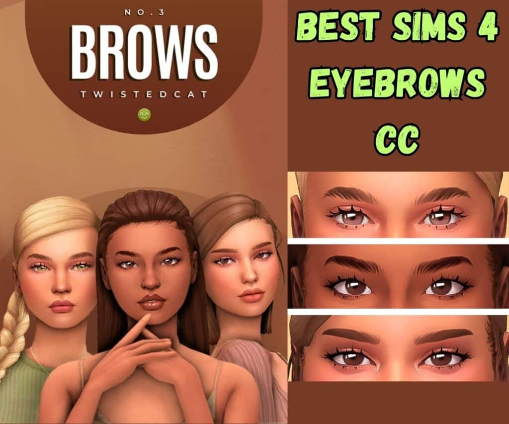 three female sims with different eyebrow cc