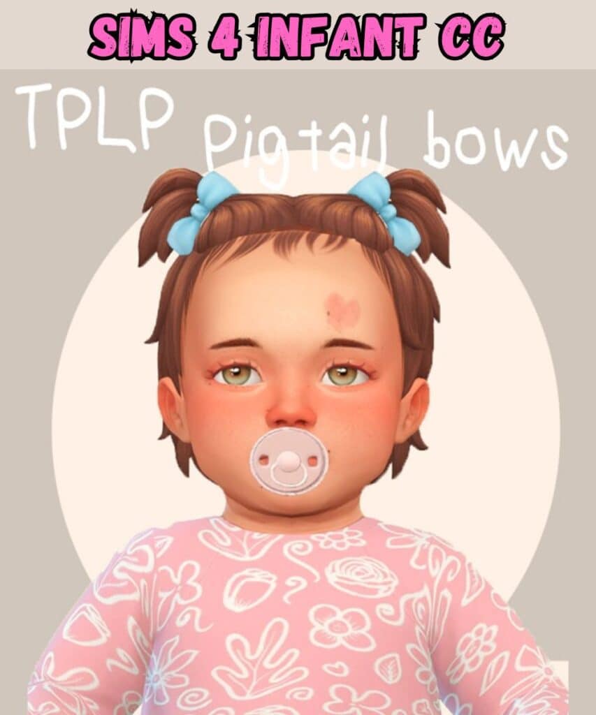 cute infant sim wearing pigtails with bows