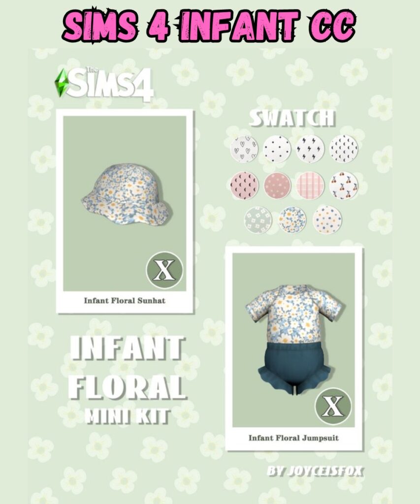 green floral sunhat and floral jumpsuit for sims 4 infants