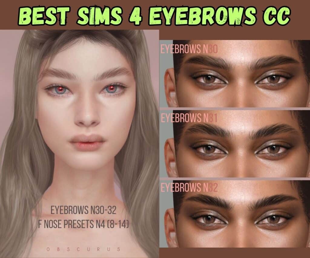 female sim with natural thick eyebrows swatches