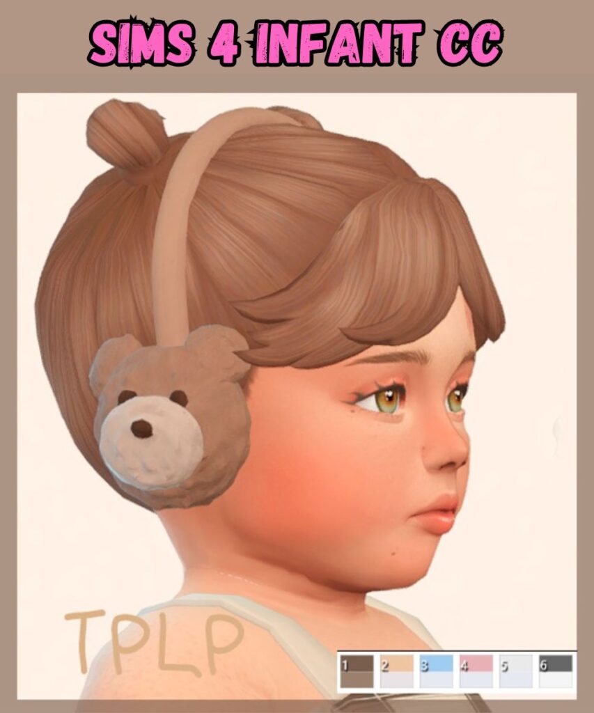 cute teddy bear earmuffs on infant sim