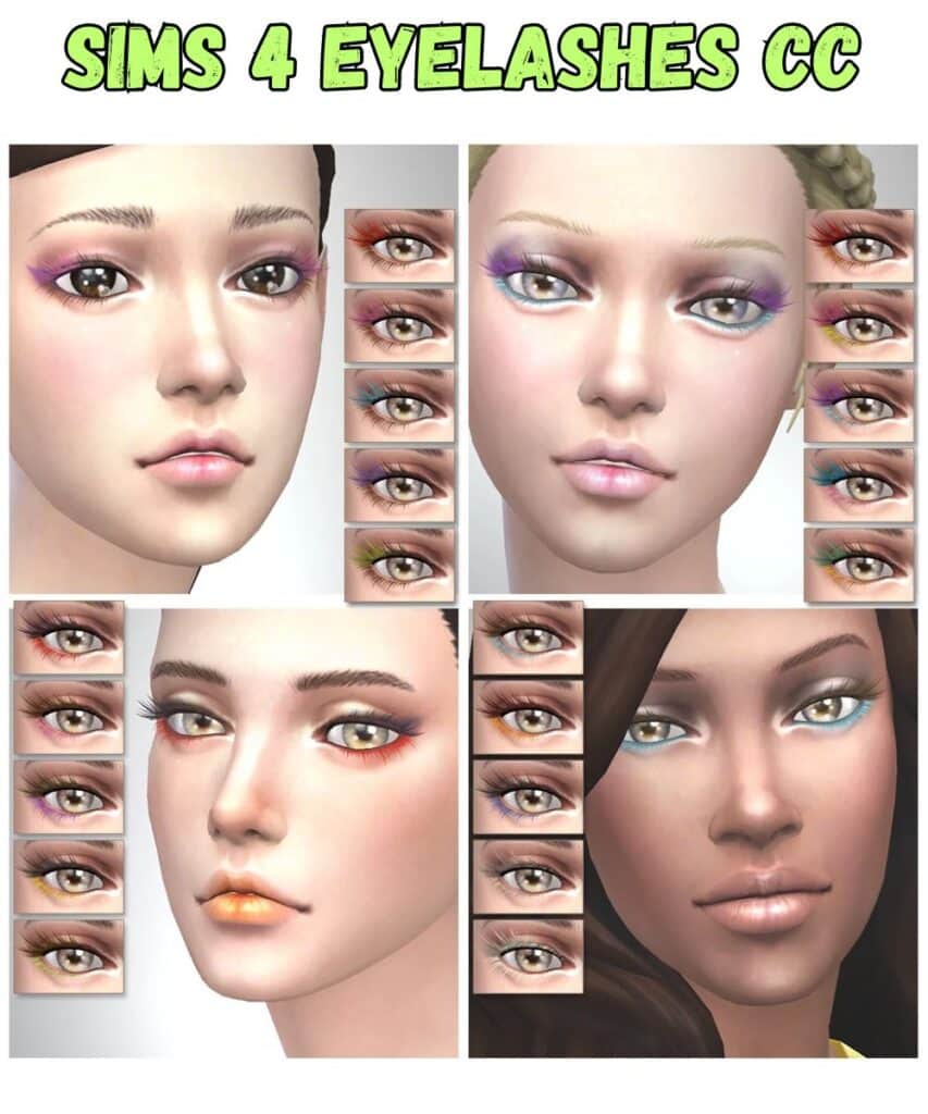 different styles of eyelashes on different female sims