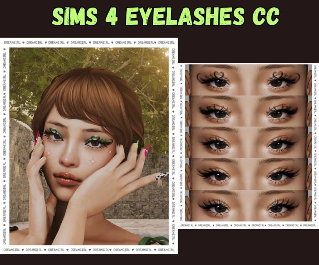 different swatches of eyelashes on female sim