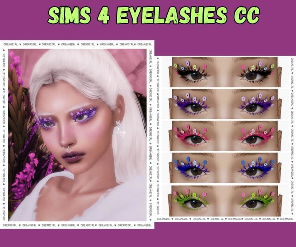 colorful flower eyelashes on female sim