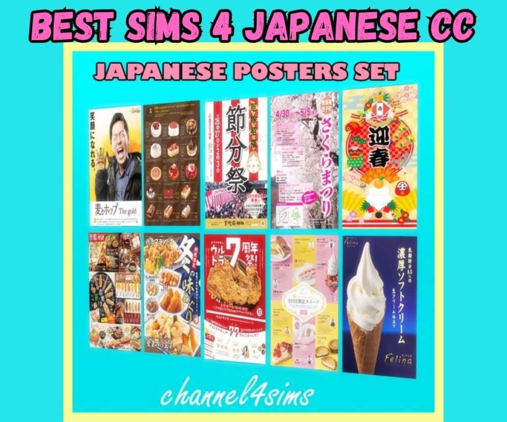 Japanese poster set cc for sims 4 