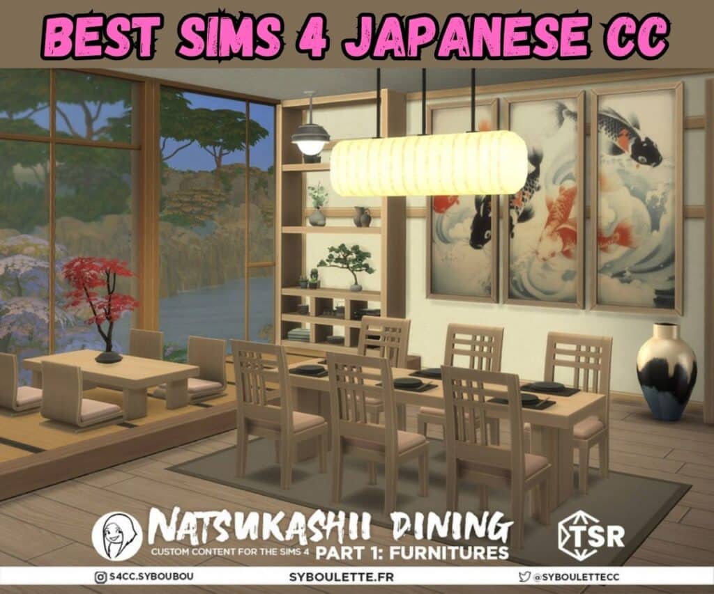 Japanese dining room furniture set and decor for sims 4 