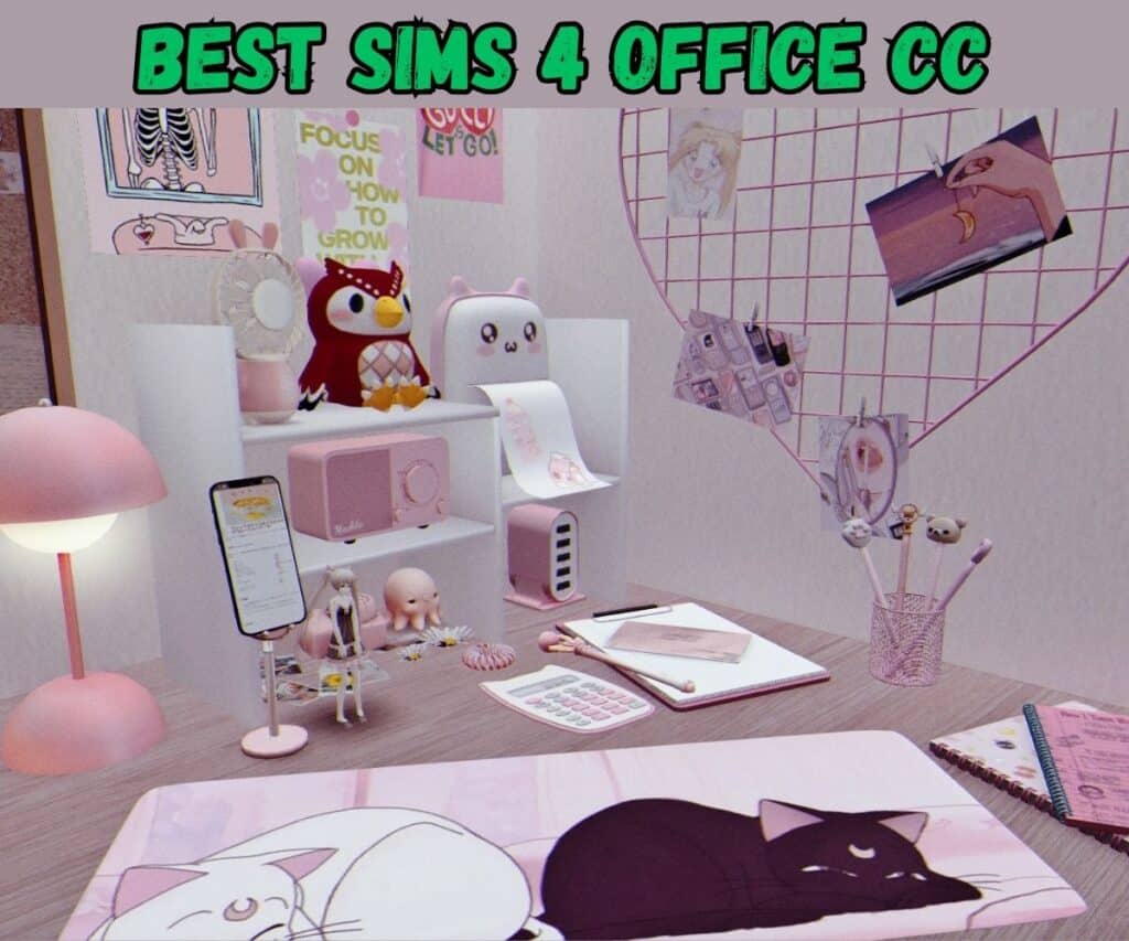 kawaii cute office desk set for sims 4