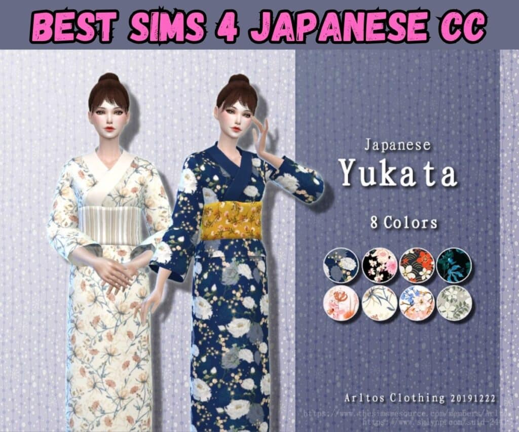 Female sims wearing Japanese Yukata cc for sims 4 