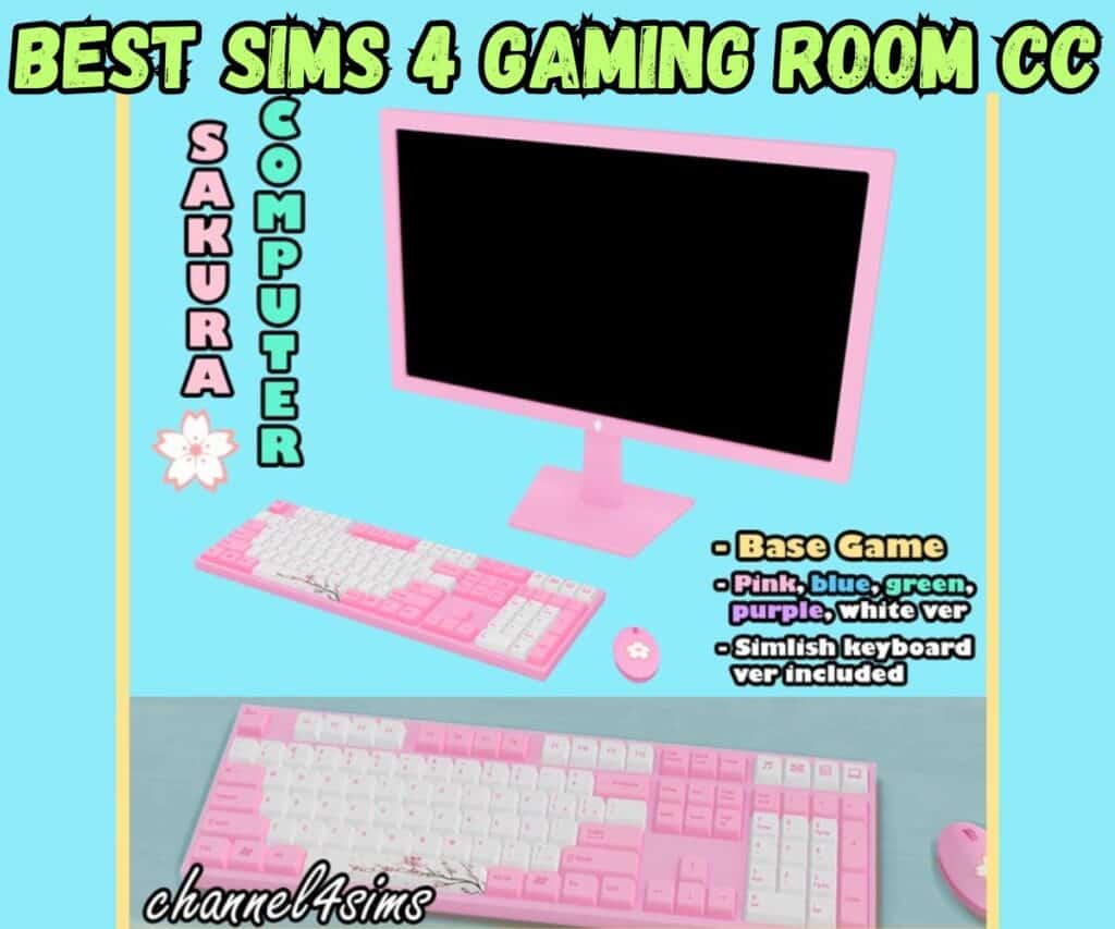 girly pink sakura computer set for sims 4