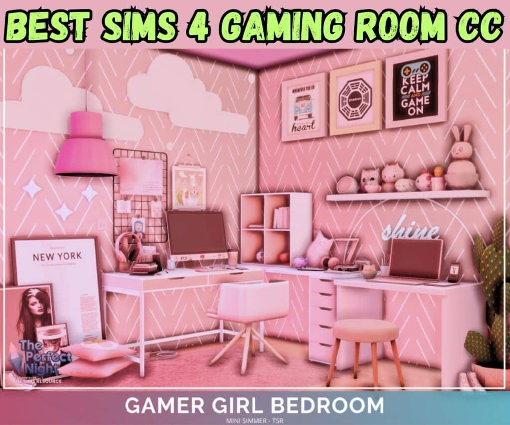 girly and cute pre-teen gamers room and office for sims 4