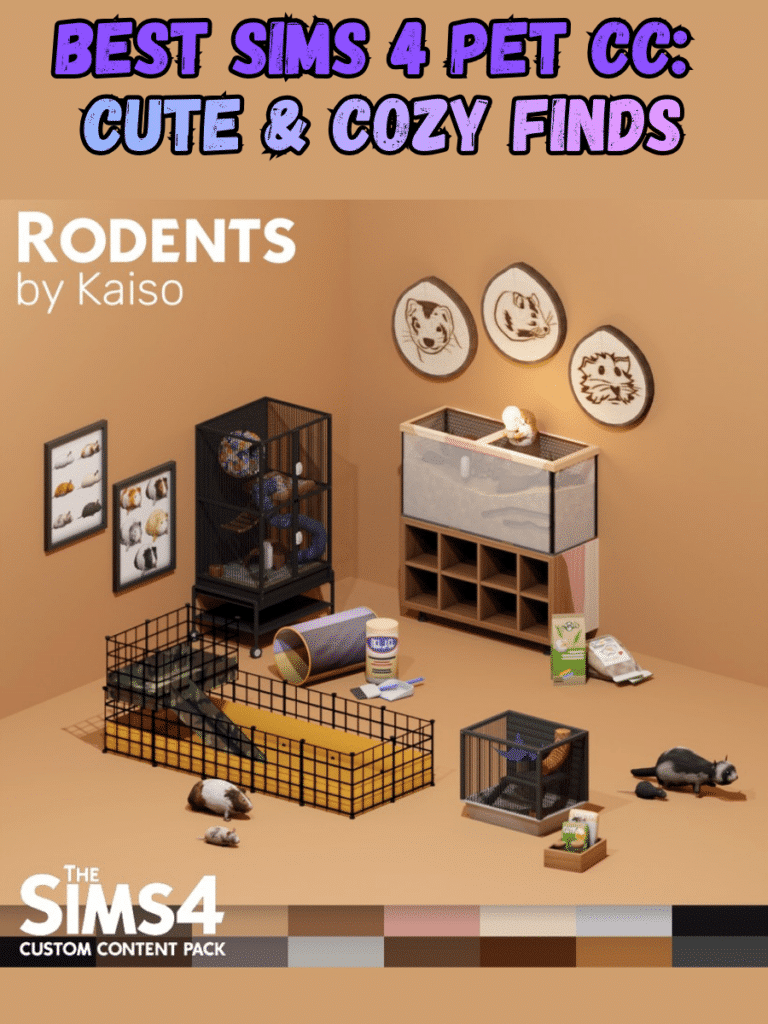 Super Cute Sims 4 Pet CC: Pet Decor, Animal Beds, Kitty & Dog Stuff, and So Much More! 17 This rodents cc set shows a mouse, gerbil, ferret, and their cages and wall decor and play sets.