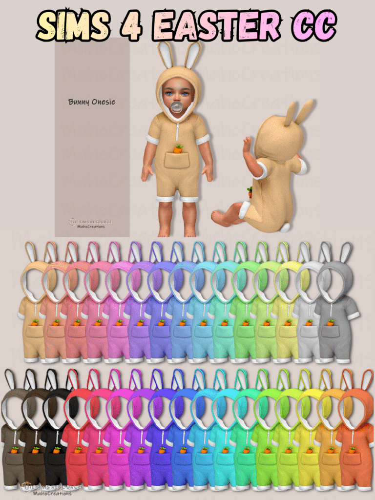 21+ New Sims 4 Easter CC 2026: Bunnies, Eggs, Clothes, & More! 13 easter bunny outfit with a carrot for a baby sim in a wide variety of colors